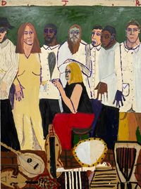 Nettie Moore and the white shirts (with folk instruments) by Danny Romeril contemporary artwork painting, drawing