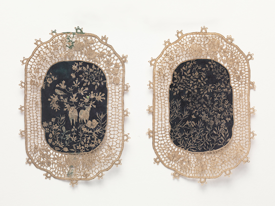 Image: Jasmin Sian, if i had a little zoo, 2013. Ink, graphite and cut-outs on deli bag paper. Diptych 5 1/4 x 3 5/8 inches each.