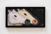 Portrait of two horses, one pink and one gold by Andrew Sim contemporary artwork 1