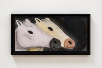 Portrait of two horses, one pink and one gold by Andrew Sim contemporary artwork painting, works on paper, drawing