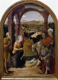 The Nativity with Saint Jerome by Pietro di Francesco Orioli contemporary artwork painting