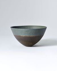 Metallic olive, green slate haloed rim by Jennifer Lee contemporary artwork ceramics