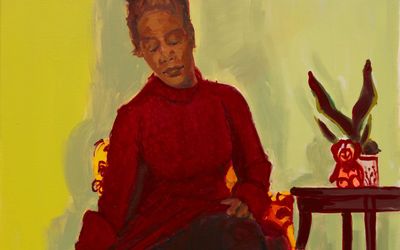 Wangari Mathenge, Titled, To Be Titled (As A Surrogate For Another Title That May or May Not Ever Amend This Title) (2021) (detail). Oil on canvas. 101.6 x 76.2 cm.  Courtesy the artist and Roberts Projects Los Angeles, California. Photo: Paul Salveson.