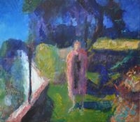 Penny Standing in the Hidden Garden by Sargy Mann contemporary artwork painting