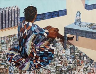 Njideka Akunyili Crosby, 'The Beautyful Ones Are Not Yet Born' Might Not Hold True For Much Longer (2013). Acrylic and transfers on paper. 167.64 x ​​213.36 cm. © Njideka Akunyili Crosby. Courtesy the artist, Victoria Miro, and David Zwirner. Photo: Jason Wyche.Image from:Njideka Akunyili Crosby and Temitayo Ogunbiyi's Distinct CosmopolitanismsRead ConversationFollow ArtistEnquire