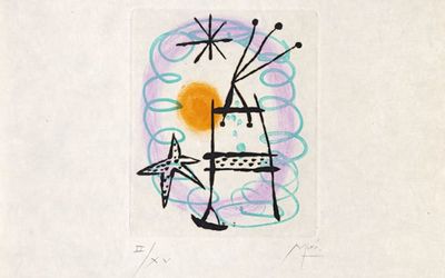 Joan Miró, La bague d'Aurore (1957). Etching. 37 x 27.5 cm. Courtesy Galerie Lelong & Co., Paris.  