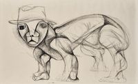Self Portrait (animal with hat, ref #33.2) by Dumile Feni contemporary artwork works on paper