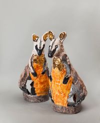 A pair of Black Tailed Swamp Wallabies 2 by Peter Cooley contemporary artwork sculpture