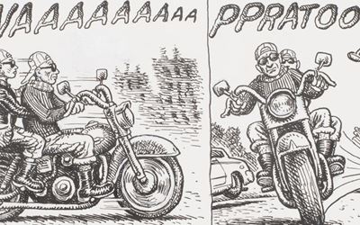 R. Crumb, Mystic Funnies #1: Omen in the Gloamin with Mr. Natural and the Gang (c. 1997) (detail). Ink and correction fluid on paper in six parts. 14 x 11 inches / 35.56 x 27.94 cm. Courtesy David Zwirner.