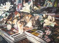 貓左 //As long as there's a bed beneath the stars that shine by Vivian Ho contemporary artwork painting