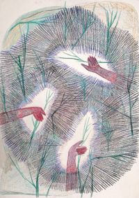 Red hands, green branchs by Alexandra Duprez contemporary artwork works on paper, drawing