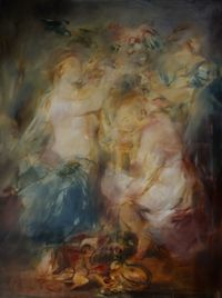 Three Nymphs with a Cornucopia,after Rubens by Jake Wood-Evans contemporary artwork painting