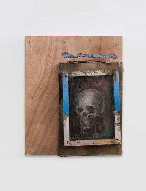 Skull On Wood Board by Zhou Yilun contemporary artwork