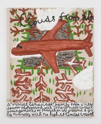 Red Plane and Runway, homage to Retablos painting by Rose Wylie contemporary artwork painting