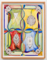 Faith Wilding, Up Rooted, 2019. Watercolour, ink, gold leaf, and graphite on paper. Framed 52.07 cm x 67.31 cm. Courtesy Anat Ebgi, Mid Wilshire/Culver City.