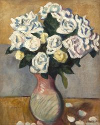 Bouquet de roses blanches by Louis Valtat contemporary artwork painting, works on paper