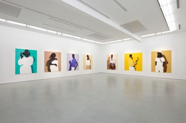Exhibition view: Amoako Boafo, SINGULAR DUALITY: ME CAN MAKE WE, Roberts Projects, Los Angeles (18 September–6 November 2021). Courtesy the artist and Roberts Projects. 