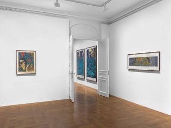 Exhibition view: Marcel Dzama, Who Loves the Sun, David Zwirner, 69th Street, New York (8 September–23 October 2021). Courtesy David Zwirner.