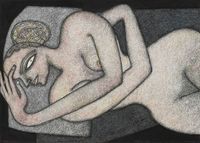 Woman Reclining by Jogen Chowdhury contemporary artwork works on paper