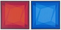 Chromatic Fold: Scarlet Cool and Dark Blu by Julian Stanczak contemporary artwork painting