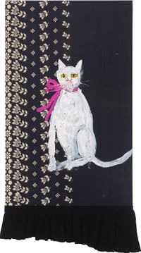 White Cat with Pink Ribbon by Jenny Watson contemporary artwork painting