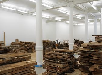 Exhibition view: Danh Vō, Cathedral Block, Prayer Stage, Gun Stock, Marian Goodman Gallery, London (18 September–1 November 2019). Courtesy the artist and Marian Goodman Gallery. Photo: Nick Ash.
