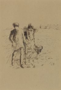 Jeune Paysan Roulant un Champ by Camille Pissarro contemporary artwork works on paper, drawing