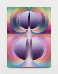 Split Orbs in purple, pink, green and teal by Loie Hollowell contemporary artwork painting