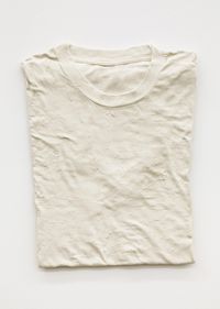 Carolyn's Old Rainy Day Puff Paint White Tee by Ry Rocklen contemporary artwork ceramics