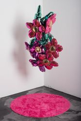 Exhibition view: Samuel Xun, Bouquet of Disappointment,  2021.  Metallic polyurethane vinyl, polyester stuffing, grosgrain straps.  120 x 85cm.As part of only losers left alive (love songs for the end of the world) - Part Two. Images courtesy Yeo Workshop. Photographed by Jonathan Tan. 