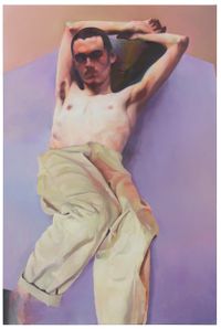 untitled (man on purple panel with tan trousers) by Johannes Kahrs contemporary artwork painting