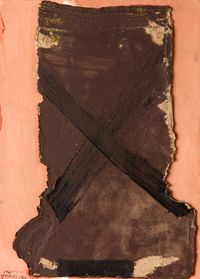 Composition sur fond rouge by Antoni Tàpies contemporary artwork painting, works on paper, sculpture, photography, print