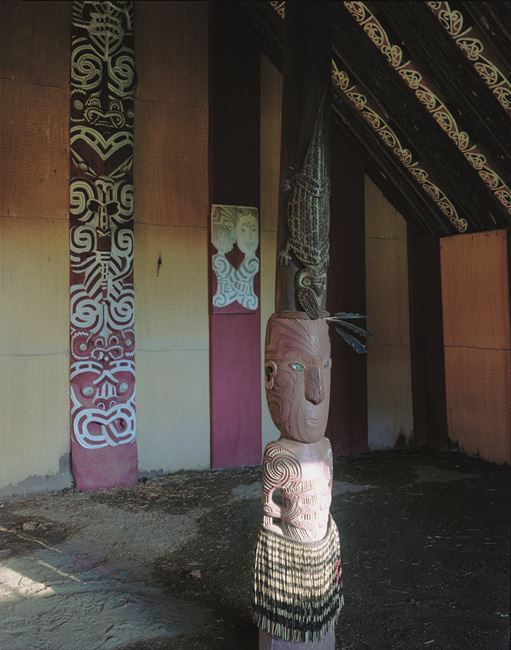13.11.2000. Hinemihi interior. Clandon Park, Surrey, England. Nga Tohunga;Wero Taroi, Tene Waitere by Mark Adams contemporary artwork