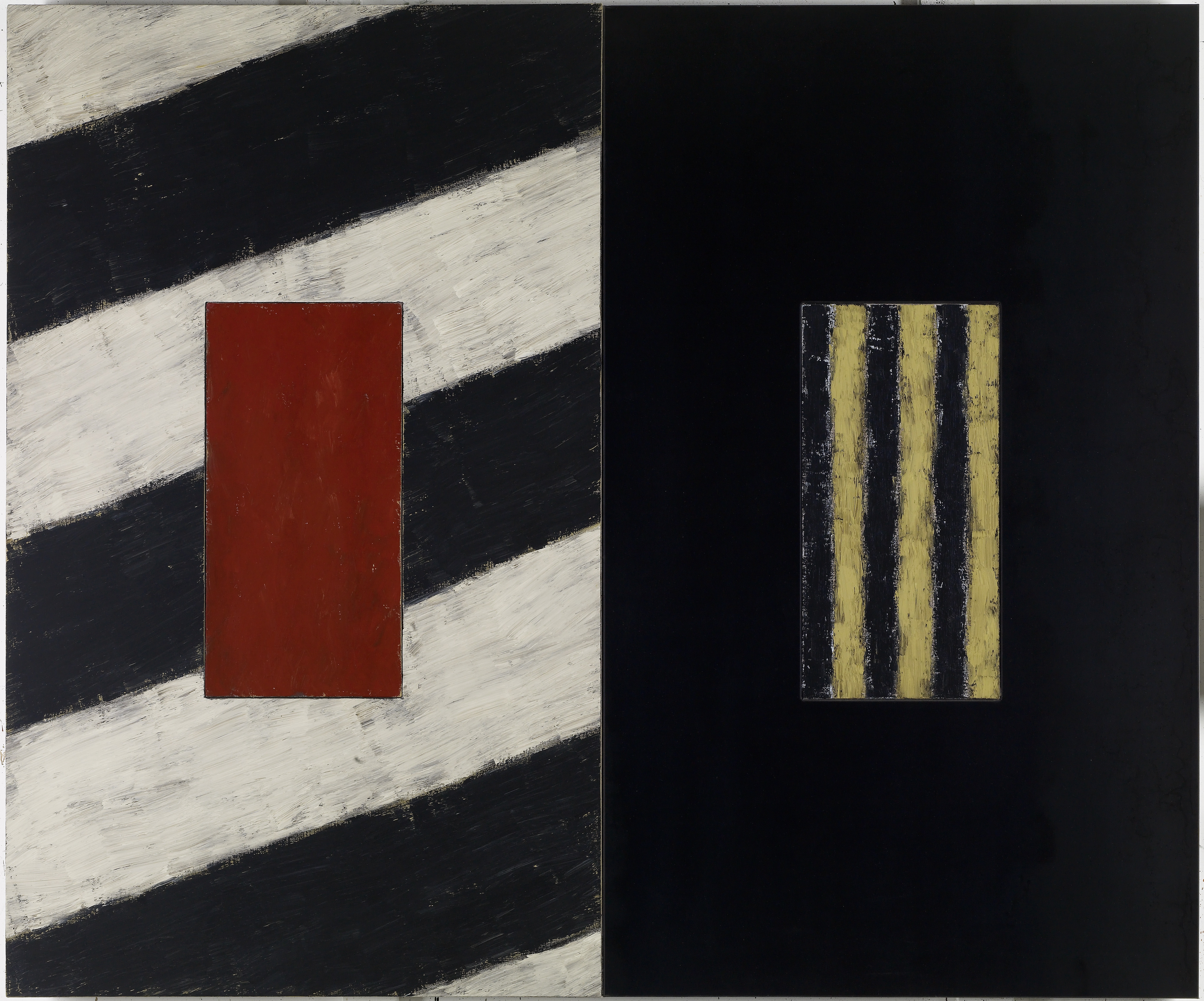 Sean Scully, Facing East (1991). Oil on linen and steel. 152.4 x 182.9 cm. Private collection.