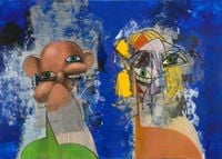Double Heads on Blue and Silver by George Condo contemporary artwork painting, drawing, mixed media