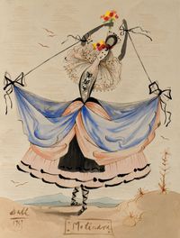 Molinera, projet de costume pour le ballet de Falla « El sombrero de tres picos » (le Tricorne) by Salvador Dalí contemporary artwork painting, works on paper