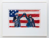 Victory (Joe Biden and Kamala Harris outside the Chase Center during the Democratic National Con- vention in Wilmington, Delaware on Aug. 20. from a photo Stefani Reynolds) by Keith Mayerson contemporary artwork works on paper, drawing