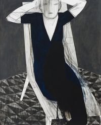 Untitled (White chair/blue dress) by Iris Schomaker contemporary artwork works on paper
