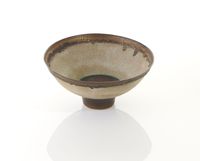 Footed Bowl with Radiating Inlaid Lines and Bronzed Rim by Lucie Rie contemporary artwork ceramics