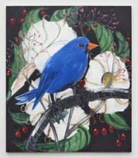 Portrait of a Blue Bird (Picabia Bird on Black with Silvery Light) by Ann Craven contemporary artwork painting, works on paper