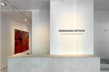 Exhibition view: Hermann Nitsch, Das Orgien Mysterien Theater, Maruani Mercier, Brussels (24 April–1 June 2024). Courtesy Maruani Mercier.