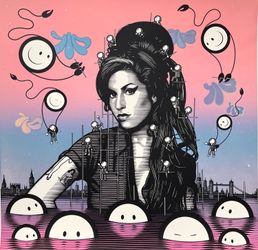 The London Police, Amy Jade Winehouse (2023). Uniquely hand embellished, multi colour screenprint. Signed, numbered and embossed, edition 23 of 33. Courtesy tang Contemporary Art.