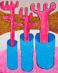 3 Pink Forks in Vase by Mohamed Ahmed Ibrahim contemporary artwork painting