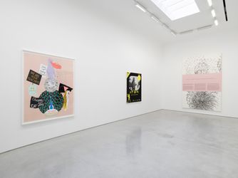 Exhibition view: Matthew Brannon, Le Gant de Velours, Traversing the Fantasy, and the Thousand-Yard Stare (Disparate Subjects Happening Concurrently, 1977-1979), David Kordansky Gallery, Los Angeles (13 September–19 October 2024). Courtesy the artist and David Kordansky Gallery.