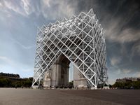 Arc de Triomphe: World Institute for the Abolition of War by Krzysztof Wodiczko contemporary artwork installation