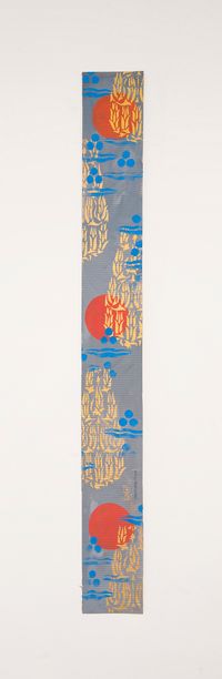 B6-3 red circles on blue background, 5 Bukhara floral patterns by Chant Avedissian contemporary artwork works on paper