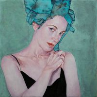 Girl with Blue Hair (After Schiele IV) by Piet Van Den Boog contemporary artwork painting