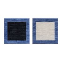 Two black and white squares on blue. Diptych by Fernando Daza contemporary artwork painting, mixed media