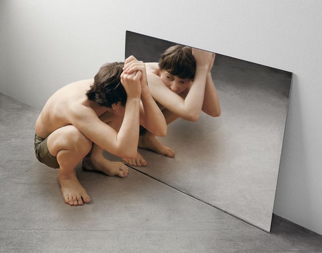 Crouching Boy In Mirror by Ron Mueck contemporary artwork