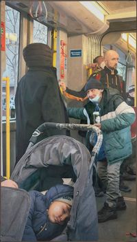 Wir fahren mit der Geisterbahn aka. (X .H. und ihre Lämmer Lamm am Weg zur Galerie) by Martin Grandits contemporary artwork painting